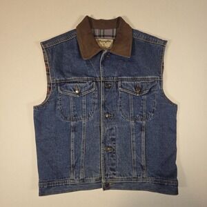 Vintage Wrangler Denim Vest Flannel Lined Outerwear Cowboy Workwear WL1410 Blue